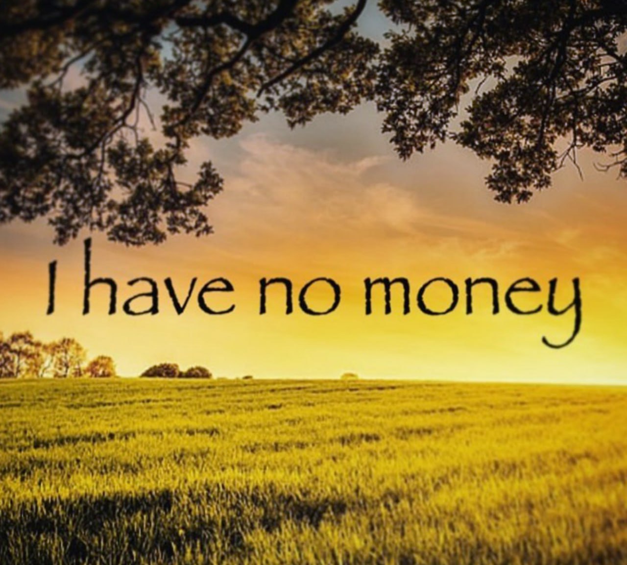 I have no money на фоне заката Мем с надписью I have no money на фоне красивого заката над полем