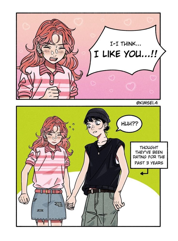 I-i think... I like you...!! Они встречаются уже 3 года Мем с девушкой, которая признаётся парню в чувствах, хотя они встречаются уже три года.