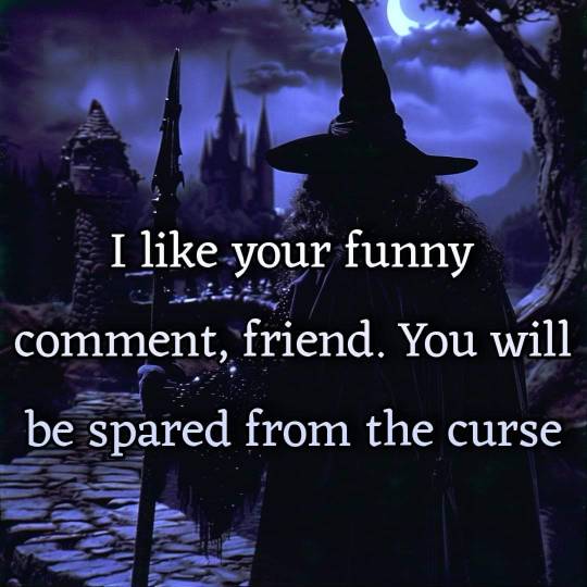 I like your funny comment, friend. You will be spared from the curse Мем с ведьмой, которая говорит: "I like your funny comment, friend. You will be spared from the curse".