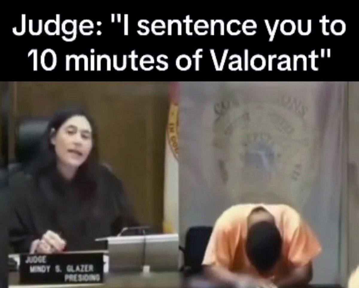 I sentence you to 10 minutes of Valorant Мем про судью, которая приговаривает к 10 минутам Valorant