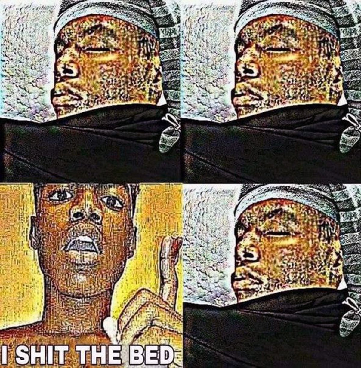 Я обосрался во сне Мужчина в ночном колпаке просыпается со словами «I shit the bed»