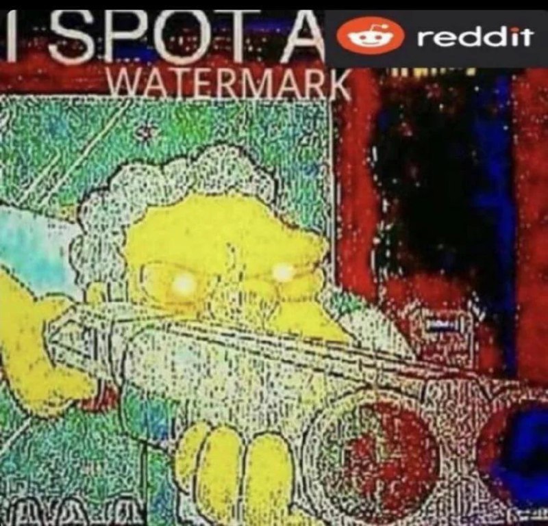 I SPOT A WATERMARK Мардж Симпсон с ружьем и сияющими глазами обнаруживает водяной знак