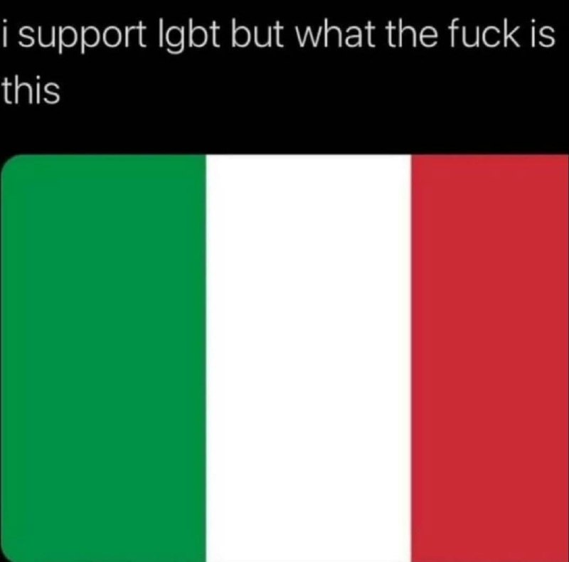 I support lgbt but what the fuck is this Мем с текстом «i support lgbt but what the fuck is this» и флагом Италии