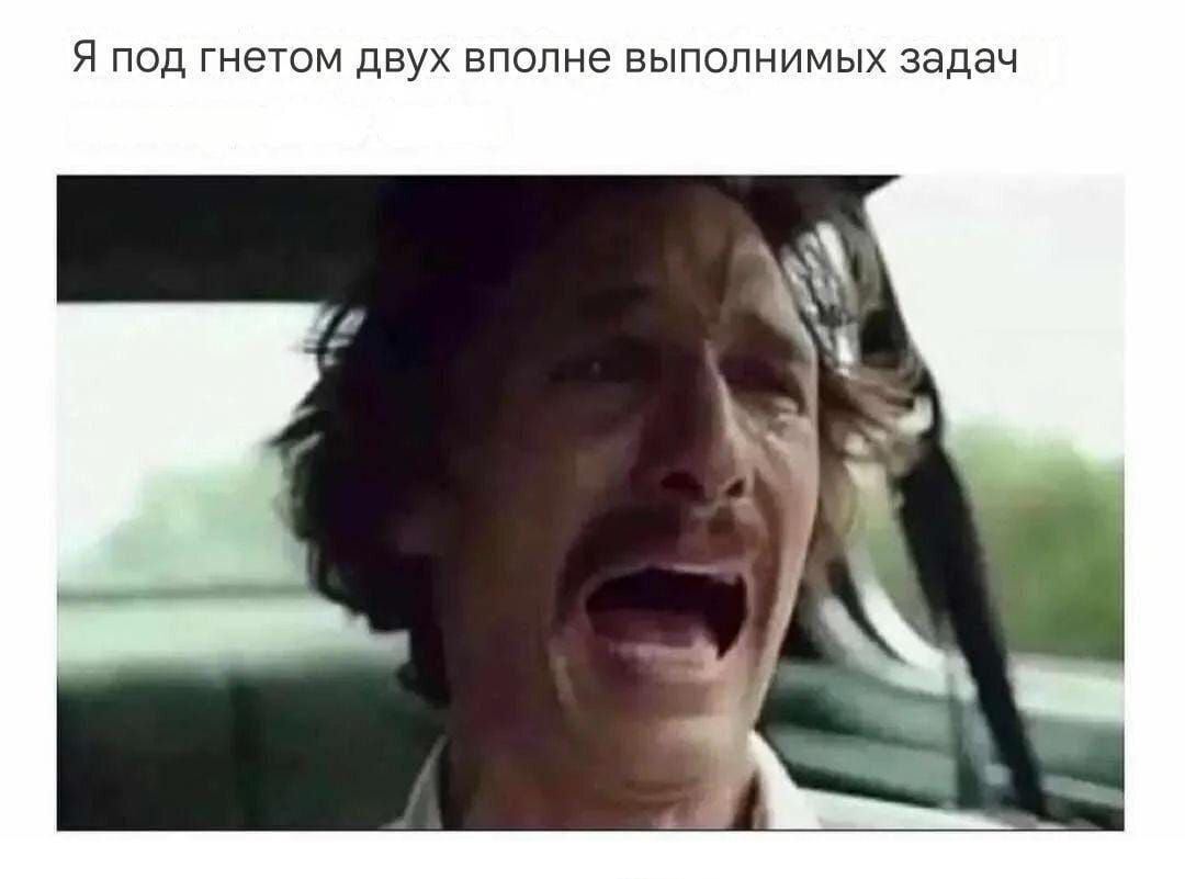 Я под гнетом двух вполне выполнимых задач Мужчина в машине кричит и плачет, находясь под гнетом двух вполне выполнимых задач
