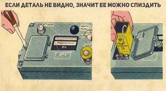 Если деталь не видно, значит ее можно спиздить Мем с фразой «Если деталь не видно, значит ее можно спиздить» и иллюстрацией инструкции к прибору.