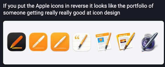 Иконки Apple в обратном порядке выглядят как портфолио дизайнера, который становится очень хорош в дизайне иконок.