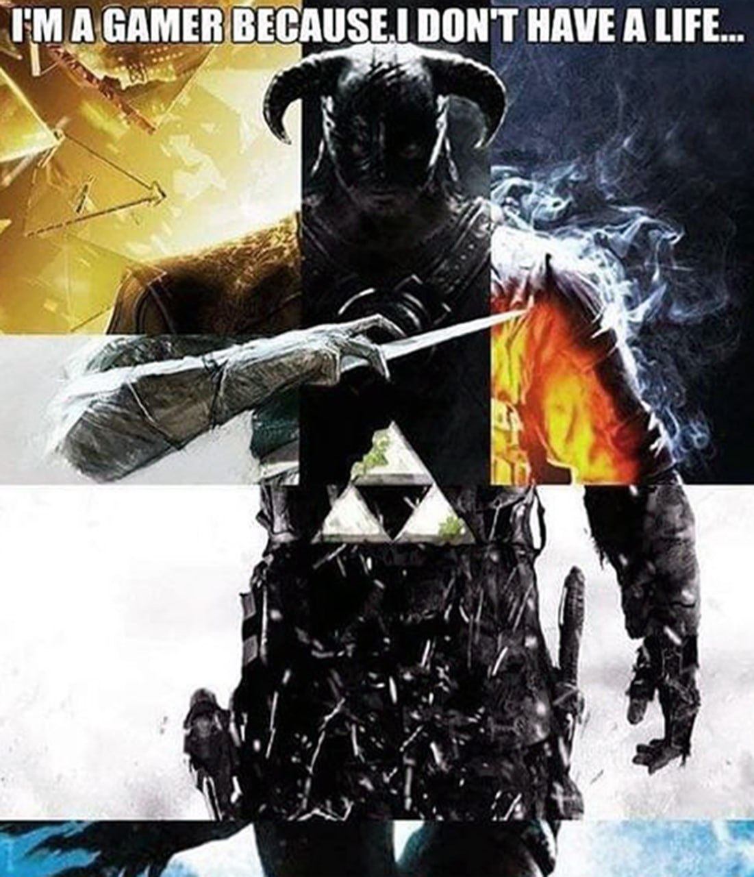 I'm a gamer because I don't have a life Мем "Я геймер, потому что у меня нет жизни" с персонажами из видеоигр