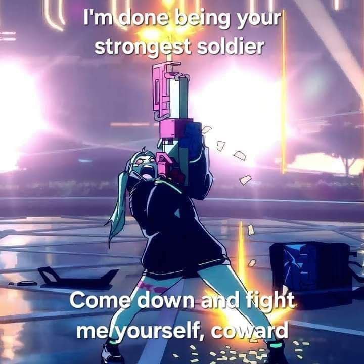 Люси из Cyberpunk: Edgerunners кричит "I'm done being your strongest soldier"