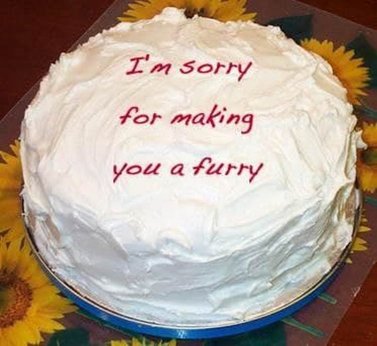 Торт «I’m sorry for making you a furry» Торт «I’m sorry for making you a furry» с белой глазурью и красной надписью