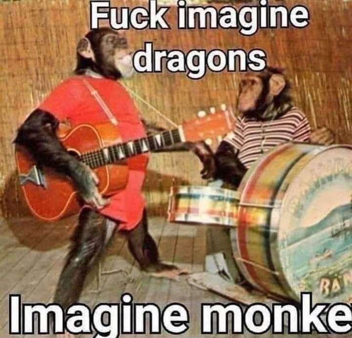 Imagine monke Обезьяны играют на гитаре и барабанах с надписью «Imagine monke»