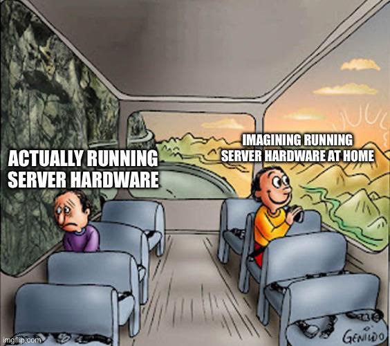 IMAGINING vs ACTUALLY RUNNING SERVER HARDWARE AT HOME Мем про разницу между ожиданием и реальностью при эксплуатации домашнего серверного оборудования