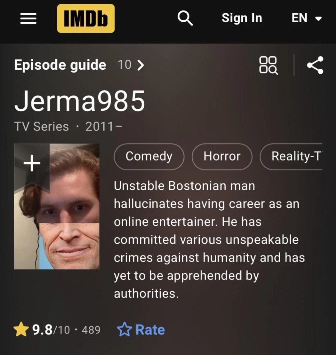 IMDb Jerma985 Мем с фейковой страницей Jerma985 на IMDb