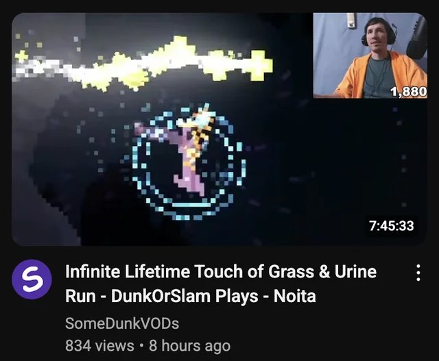 Infinite Lifetime Touch of Grass & Urine Run Скриншот видео с YouTube с названием «Infinite Lifetime Touch of Grass & Urine Run» и изображением пиксельной графики.