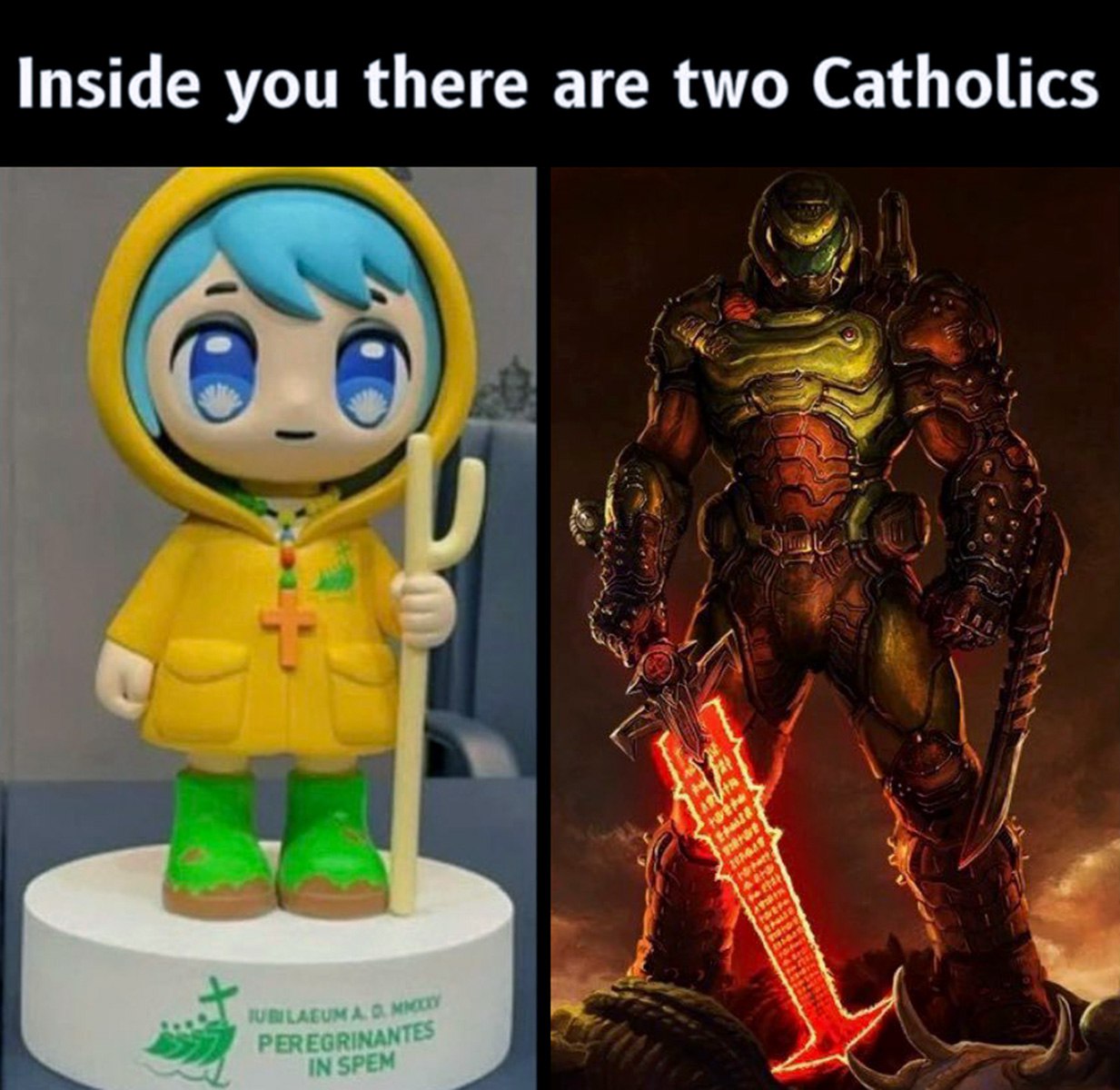 Inside you there are two Catholics Мем с милым католиком и Палачом Рока