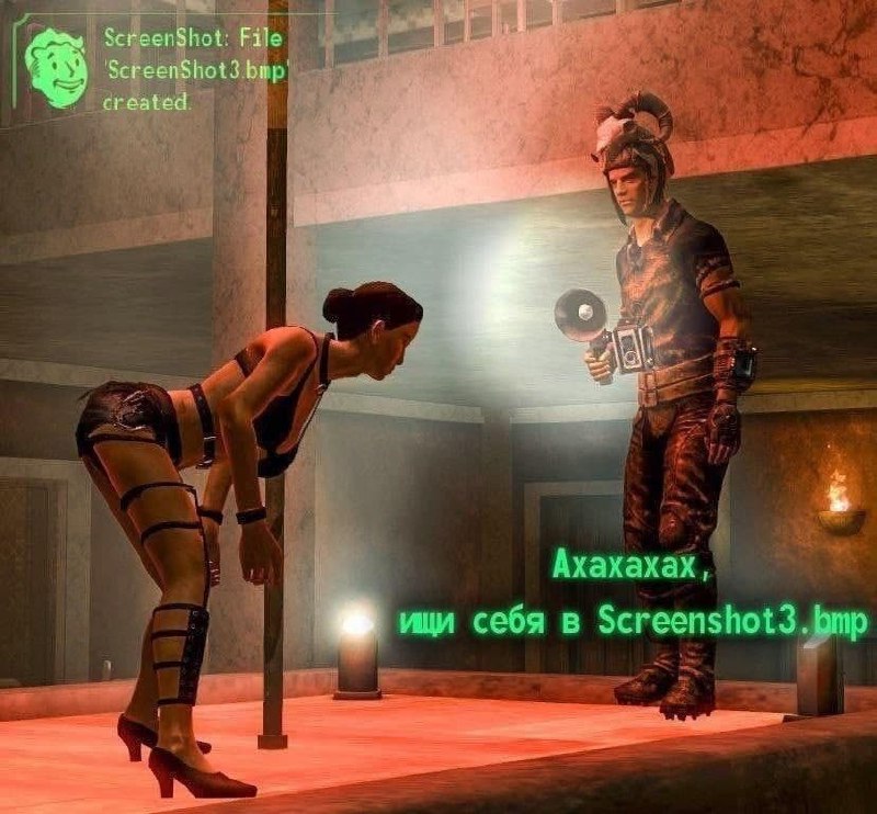Ищи себя в Screenshot3.bmp Мем из игры Fallout, где персонаж сделал скриншот девушки, которая находится в позе для стриптиза