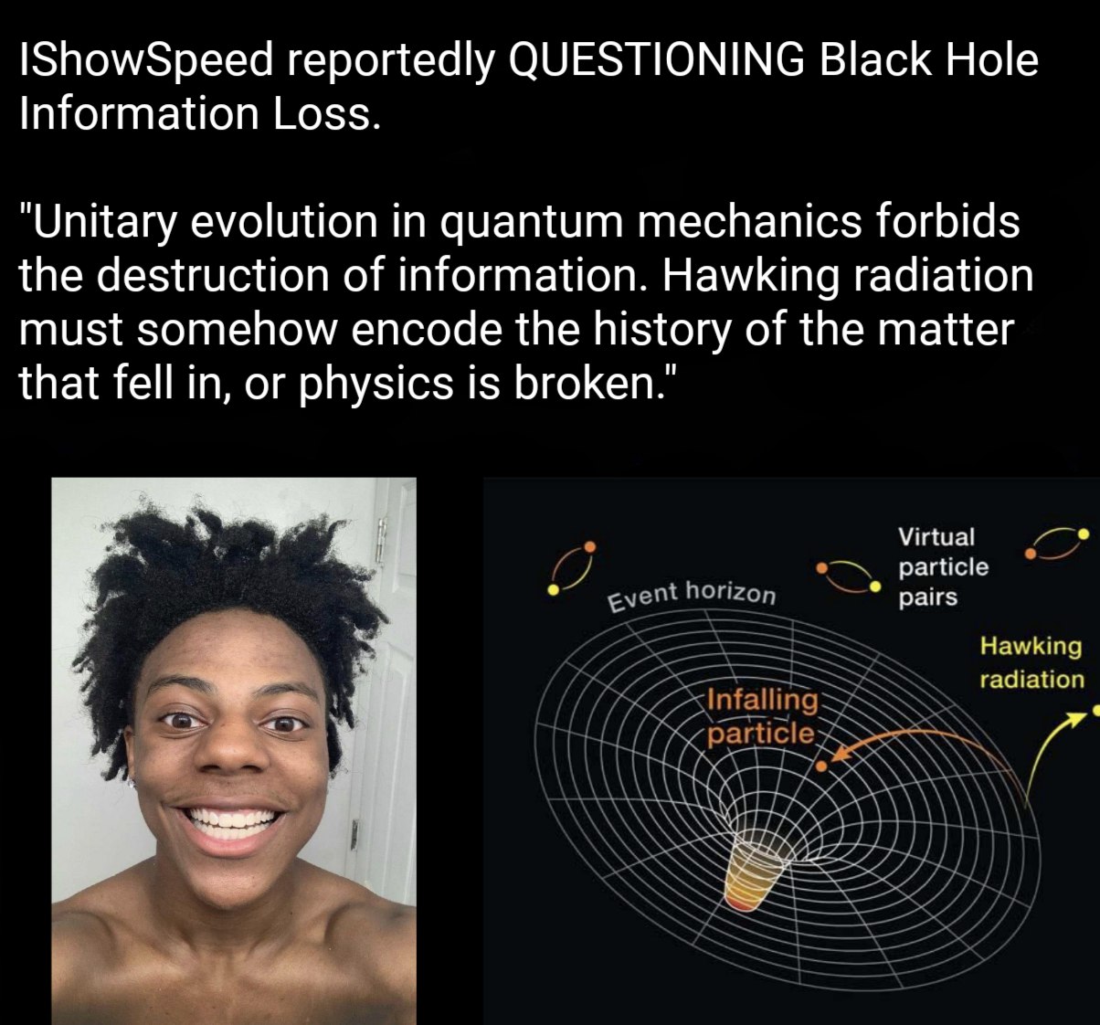 IShowSpeed ставит под сомнение потерю информации в черной дыре