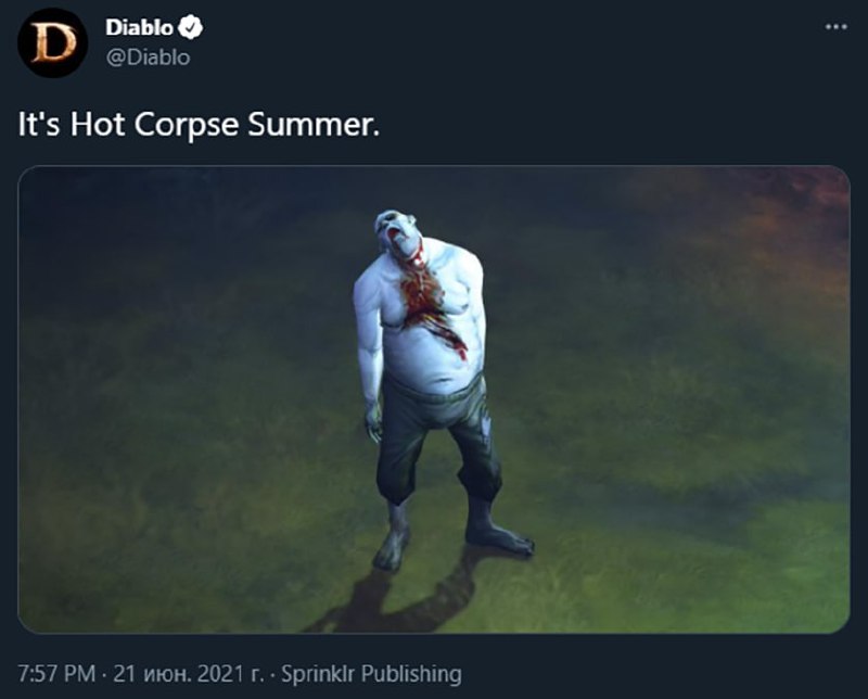 It’s Hot Corpse Summer Мем с фразой It’s Hot Corpse Summer и изображением зомби из игры Diablo