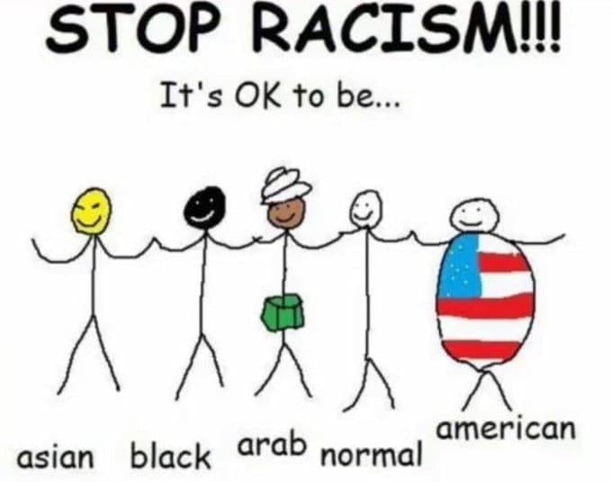 It's ok to be normal Мем "It's OK to be normal" – это изображение, призывающее остановить расизм, но при этом шутливо выделяющее категорию "normal" среди других рас и национальностей.