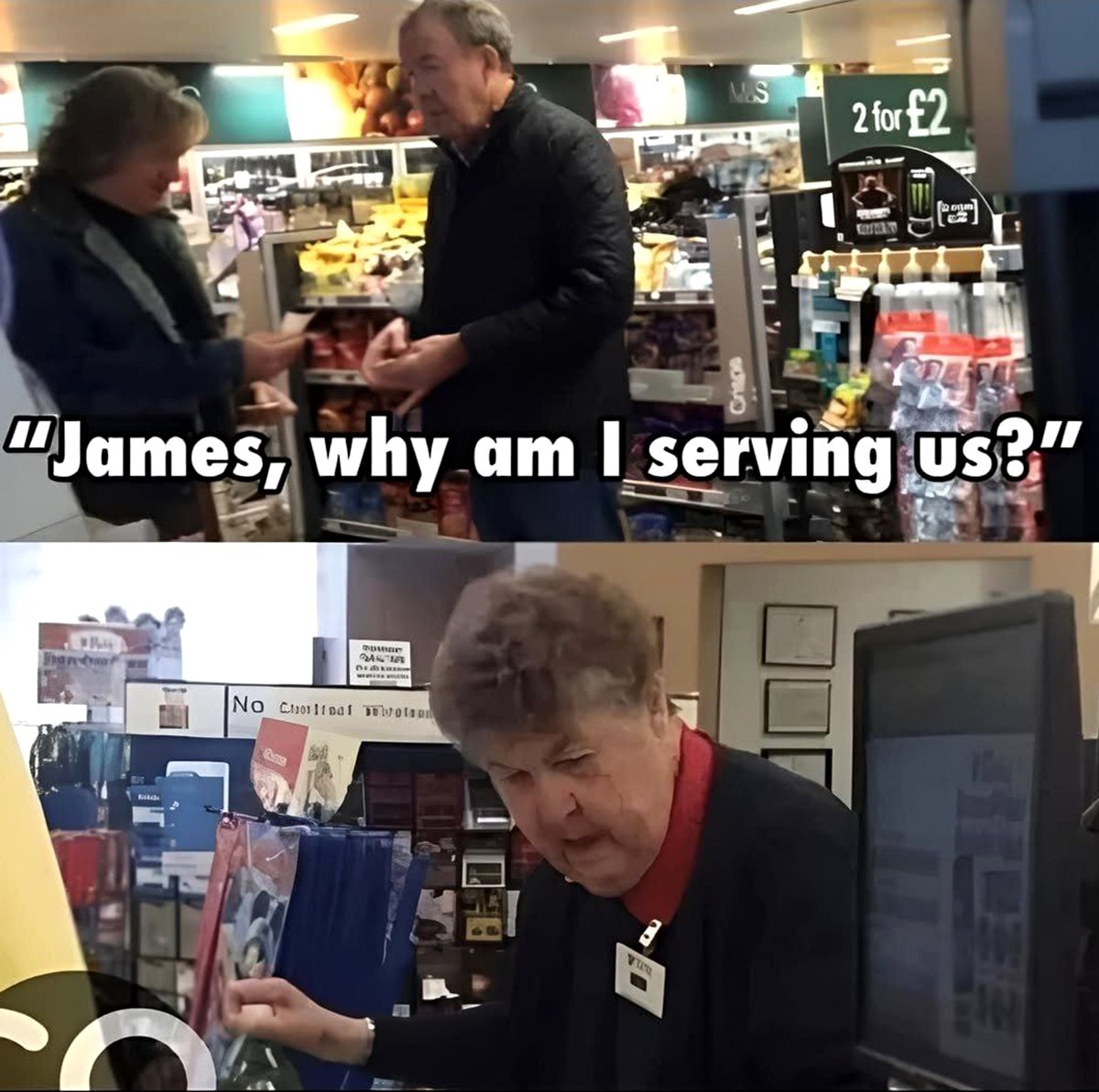 James, why am I serving us? Джереми Кларксон и Джеймс Мэй на кассе самообслуживания