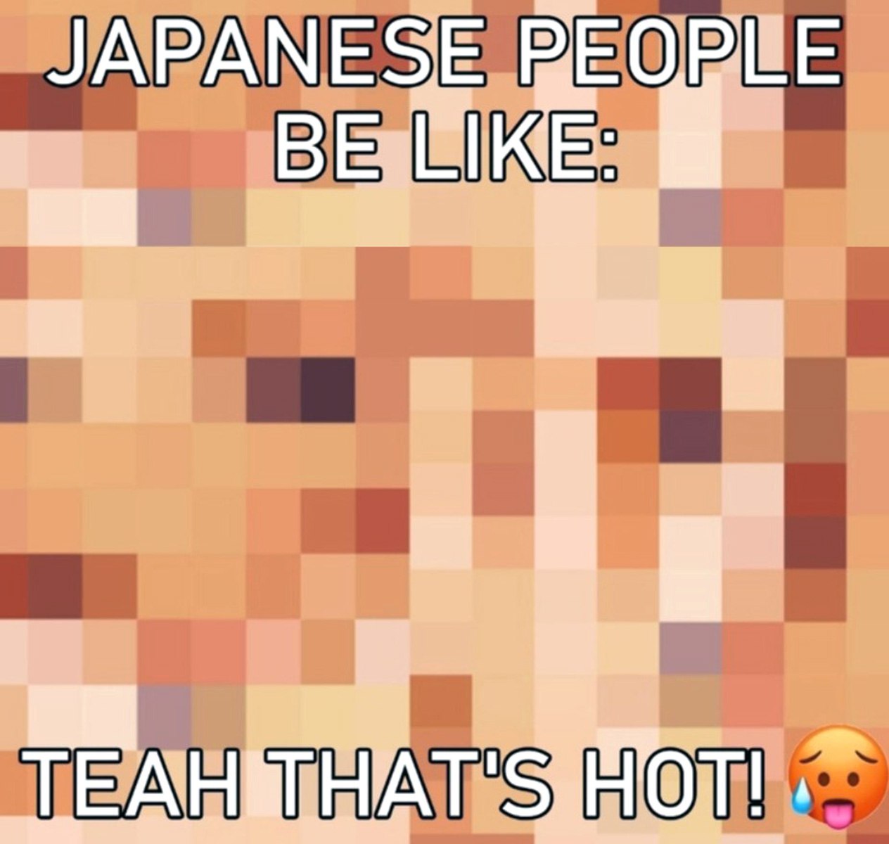 Japanese people be like Мем, где японцы говорят «вот это горячо!» на цензуру в виде пикселей.