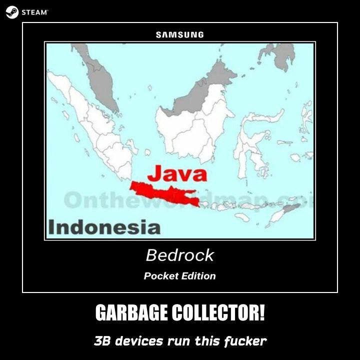 Java Indonesia Bedrock Мем с картой Индонезии и острова Ява, отсылающий к языку программирования Java и Minecraft
