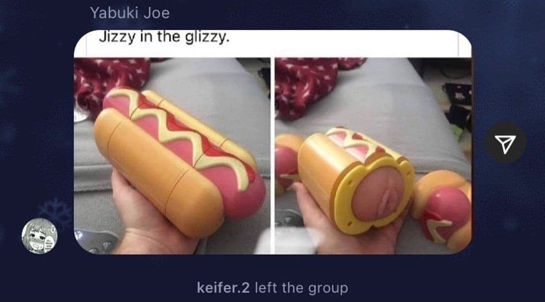 Jizzy in the glizzy Фотография хот-дога-флешлайта с надписью "Jizzy in the glizzy"