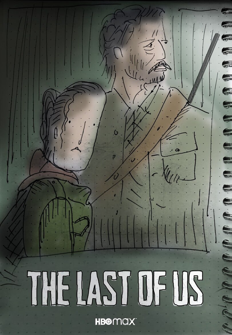 Джоэл и Элли из The Last of Us Джоэл и Элли из сериала The Last of Us, нарисованные в блокноте