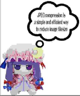 JPEG compression is a simple and efficient way to reduce image filesize Мем "JPEG compression is a simple and efficient way to reduce image filesize" с персонажем аниме и артефактами сжатия