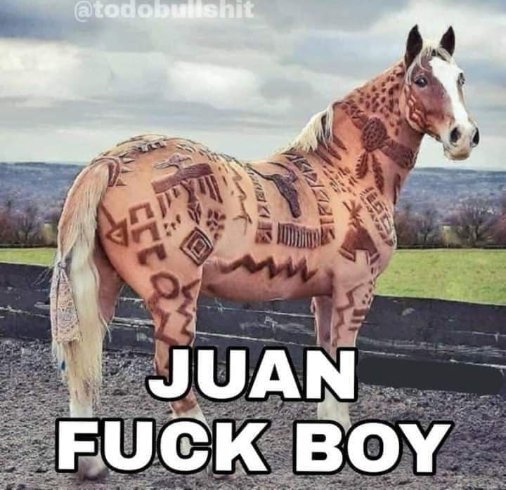 Juan Fuck Boy Конь с выбритыми узорами и надписью Juan Fuck Boy