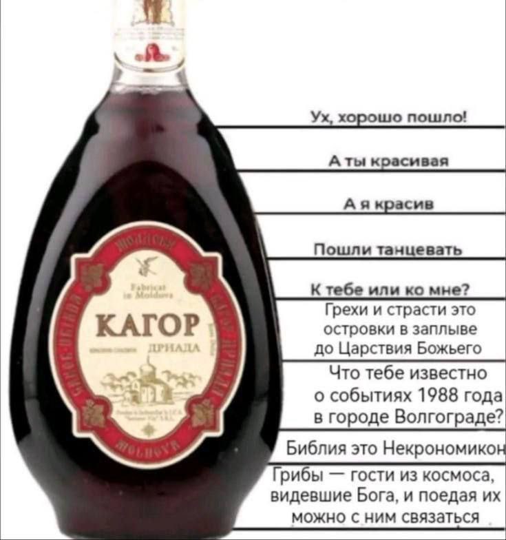 Кагор Дриада: ух, хорошо пошло Бутылка вина Кагор Дриада и смешные фразы