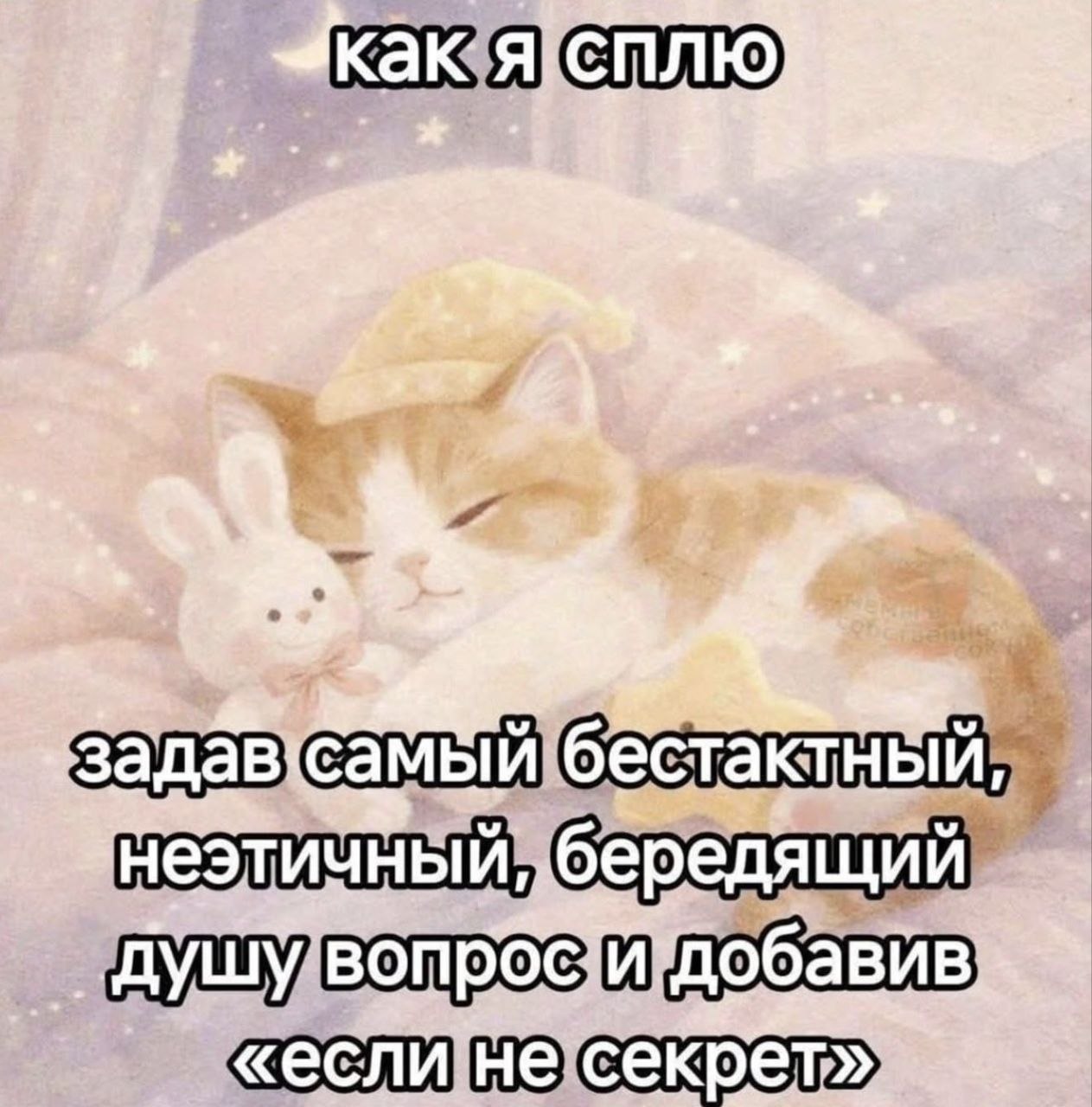 Как я сплю, задав самый бестактный, неэтичный, бредящий душу вопрос и добавив «если не секрет»