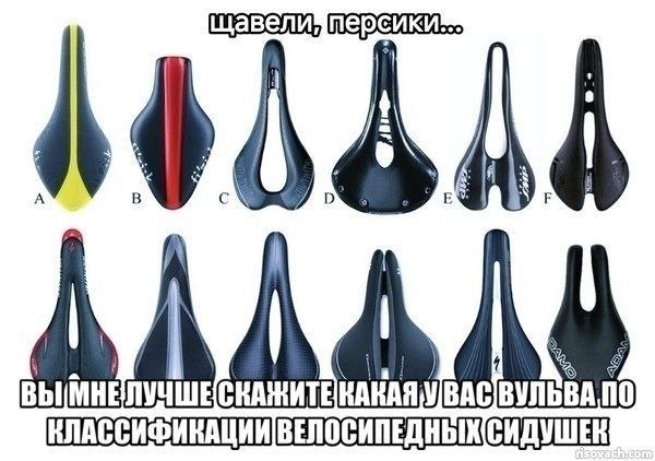 Подборка велосипедных сидений с шуткой про то, какая у вас вульва по классификации велосипедных сидушек