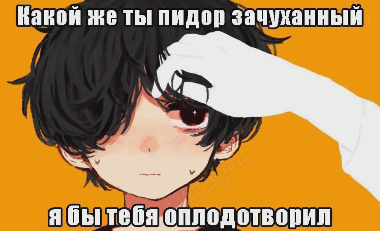 Какой же ты пидор зачуханный Мем с фразами "Какой же ты пидор зачуханный" и "Я бы тебя оплодотворил" на фоне аниме-персонажа.