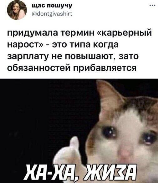 Карьерный нарост Мем про карьерный нарост и грустного кота с поднятым большим пальцем