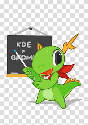 Мем с драконом, указывающим на школьную доску с надписью KDE > GNOME