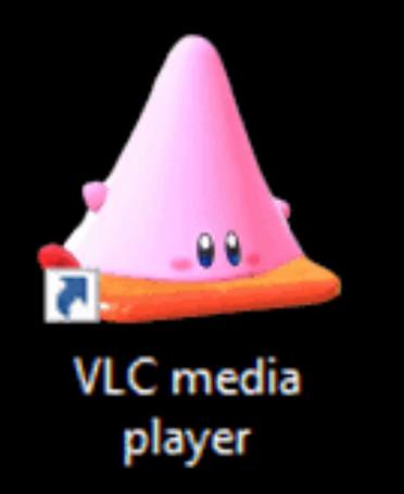 Кирби VLC media player Кирби в виде логотипа VLC media player на черном фоне