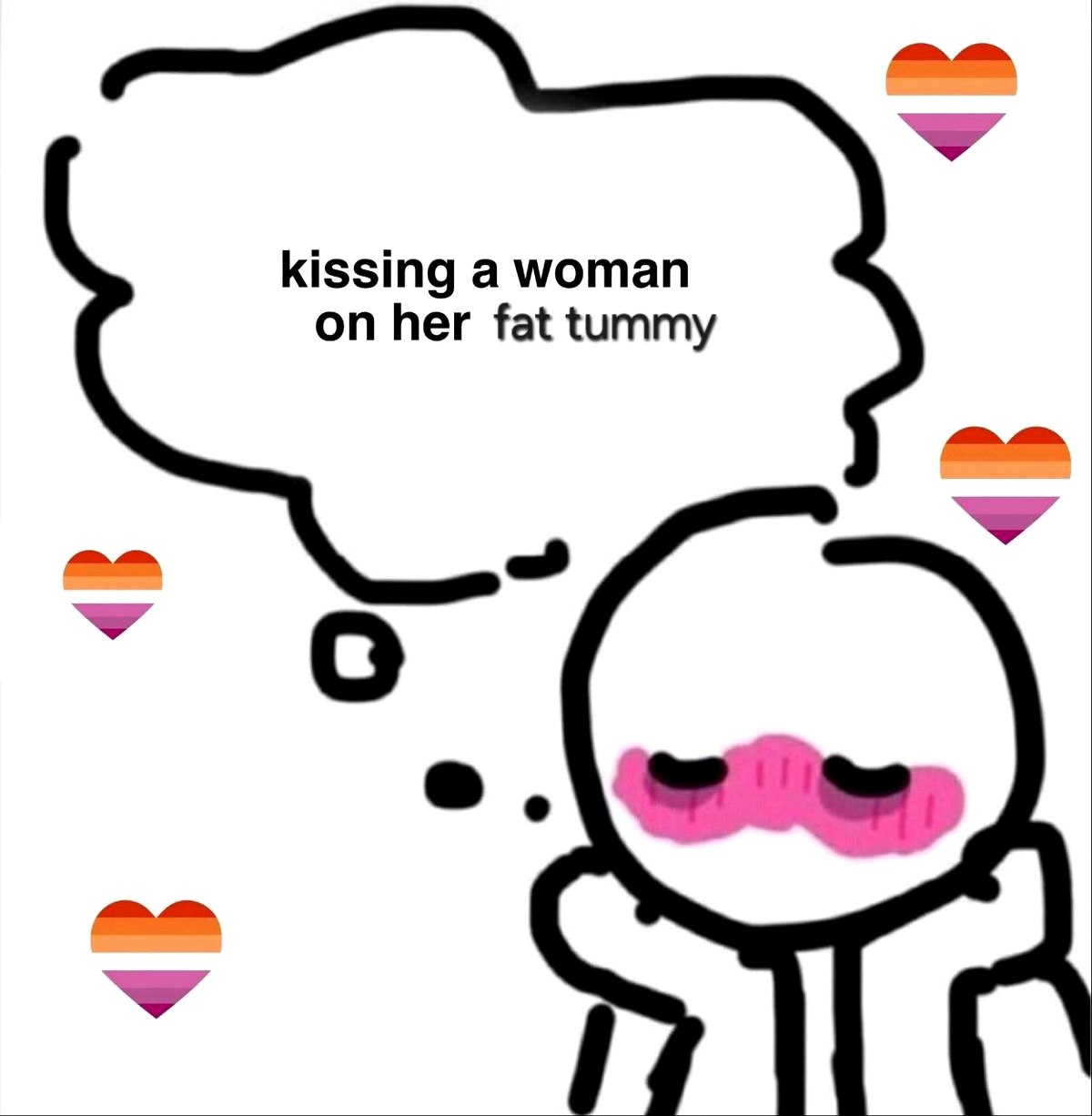Kissing a woman on her fat tummy Персонаж думает о поцелуях с женщиной в животик