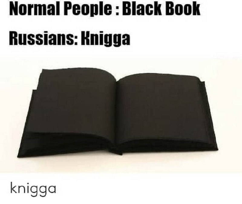 Knigga Мем с чёрной книгой и надписями Normal people: Black Book, Russians: Knigga, Knigga