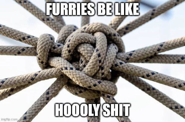 Узел FURRIES BE LIKE Сложный узел из веревок с надписью "FURRIES BE LIKE HOOOLY SHIT"