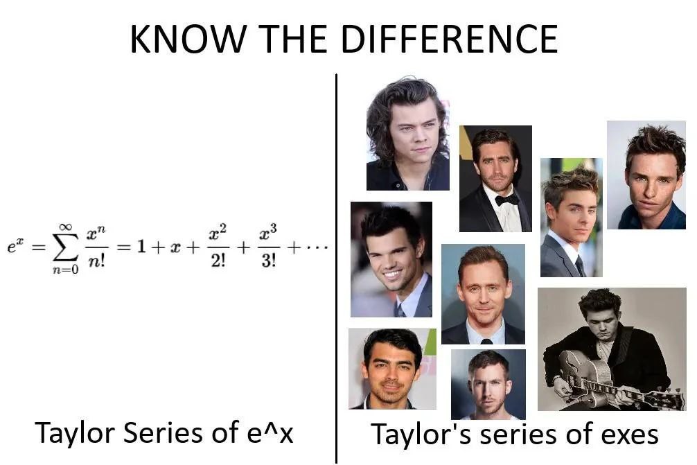 Мем Know the difference: ряд Тейлора e^x против ряда бывших Тейлор Свифт