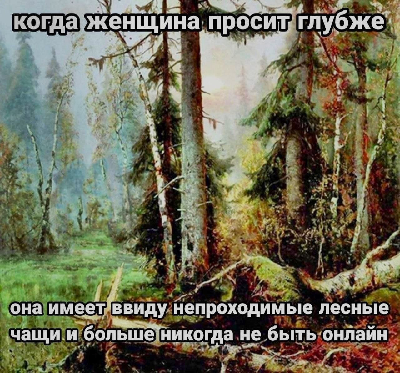 Когда женщина просит глубже Когда женщина просит глубже, она имеет в виду непроходимые лесные чащи и больше никогда не быть онлайн