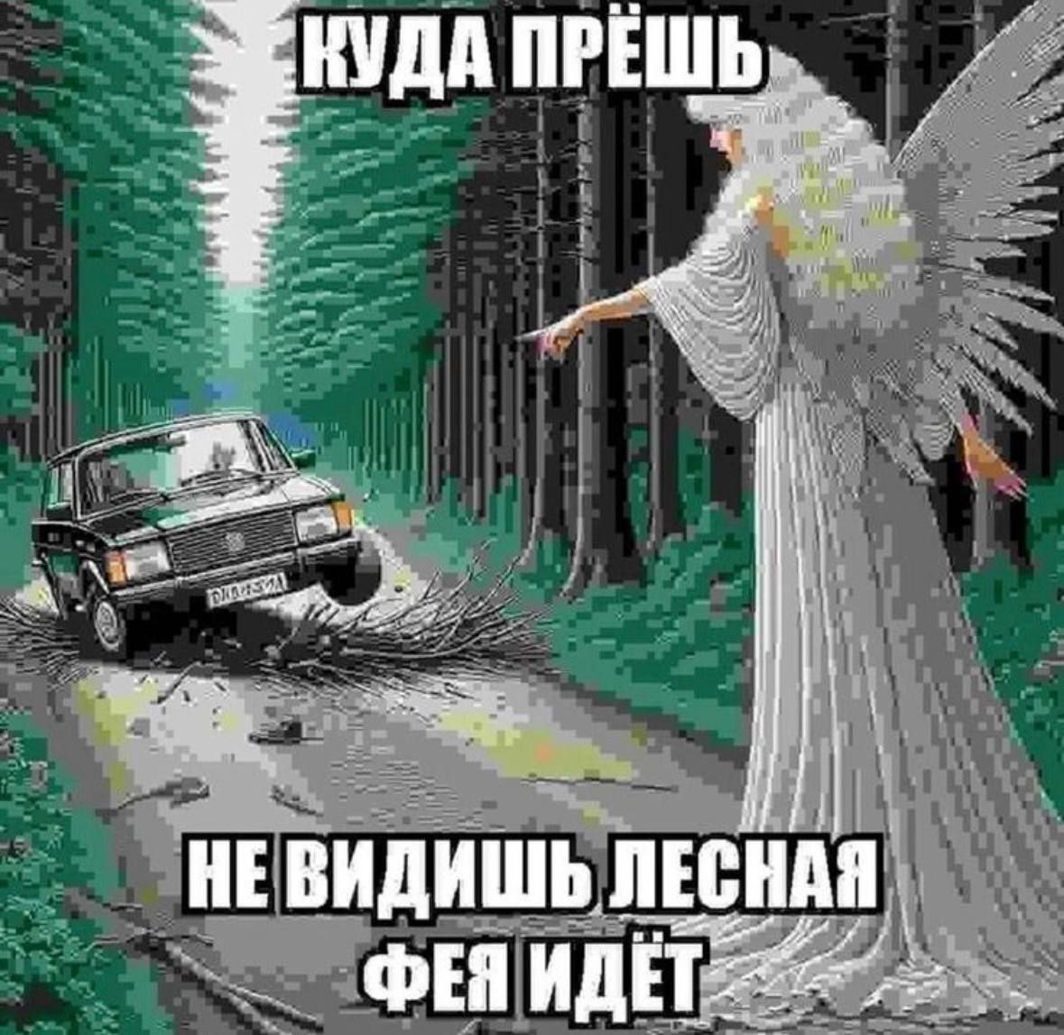 Куда Прёшь Куда несётся этот автомобиль? Разве он не видит, что лесная фея идёт?