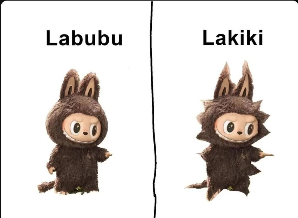 Labubu Lakiki Мем с персонажами Labubu и Lakiki, изображающий сравнение двух похожих, но разных существ
