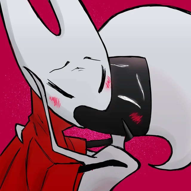Lace и Hornet из Hollow Knight нежно целуются и обнимаются в романтичной фанатской иллюстрации