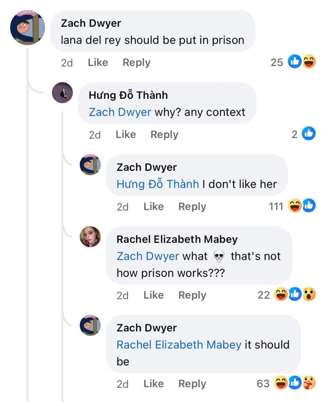 Lana del rey should be put in prison Переписка в фейсбуке о Лане Дель Рей и тюрьме