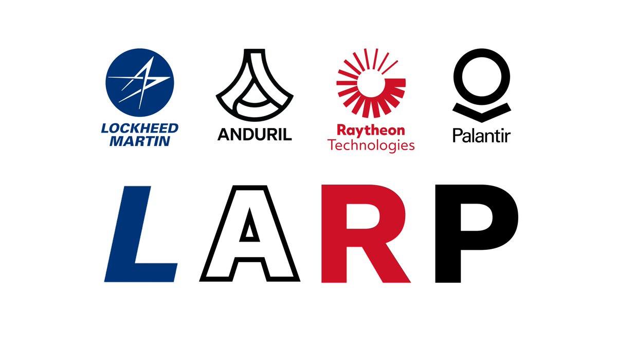 Логотипы Lockheed Martin, Anduril, Raytheon Technologies и Palantir складываются в аббревиатуру LARP