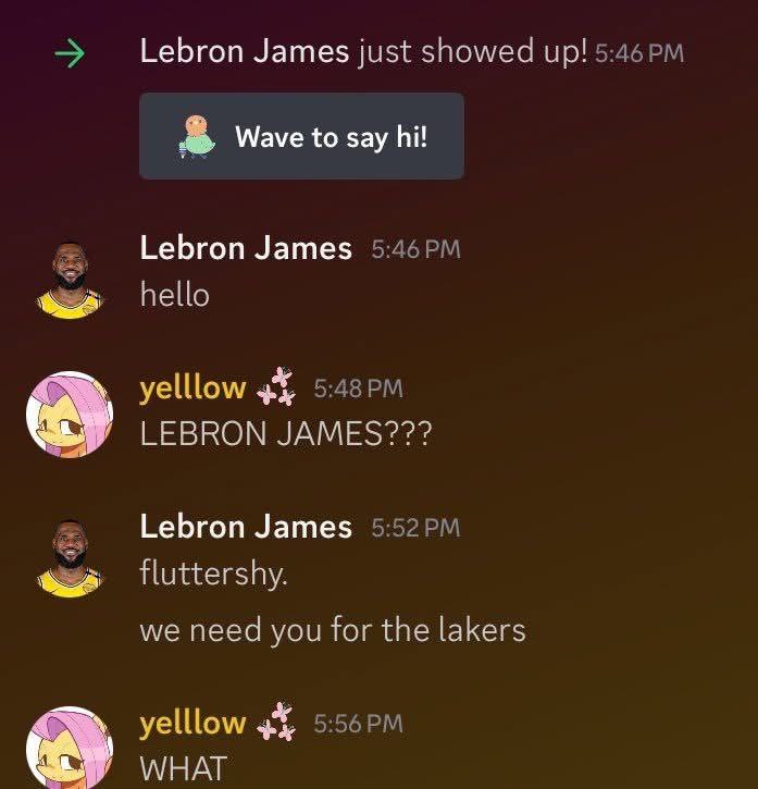 Леброн Джеймс в Discord Леброн Джеймс зовёт Флаттершай в «Лейкерс» в Discord