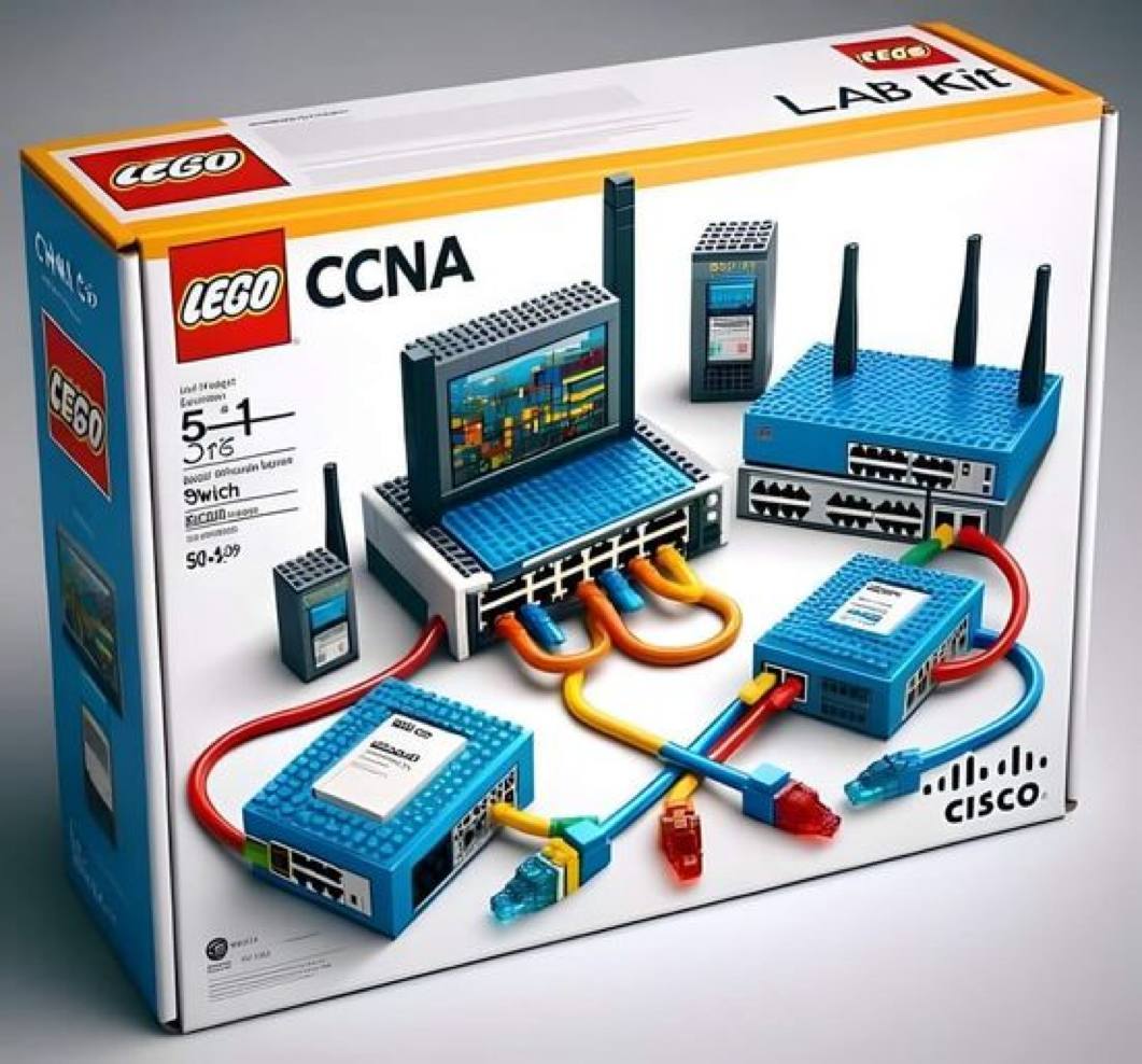 Lego CCNA Lab Kit Изображение коробки Lego CCNA Lab Kit с набором для изучения сетевых технологий Cisco.