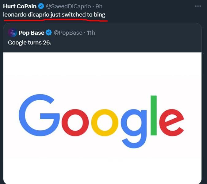 Леонардо Ди Каприо переключился на Bing Леонардо Ди Каприо перешел на Bing, а Google исполняется 26 лет