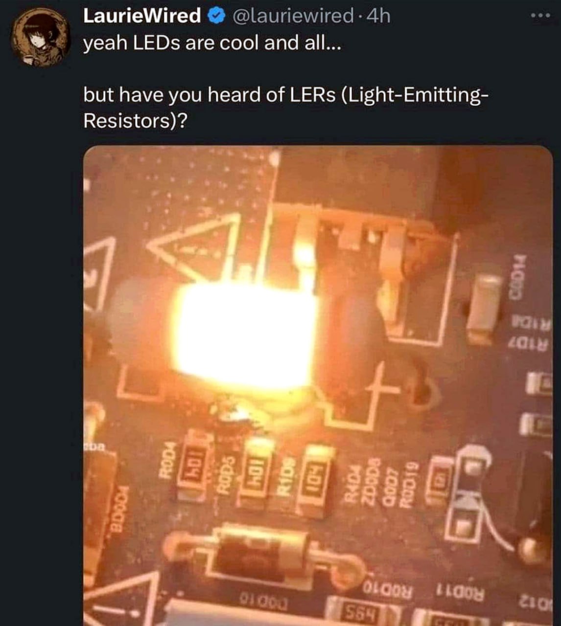 LERs Light-Emitting-Resistors LERs или Light-Emitting-Resistors (светоизлучающие резисторы) на перегоревшей плате компьютера